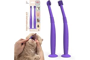 PAW IN TOWN PAWINTOWN Soft Cat Toothbrush Set – Suitable for Dogs – Food Grade Silicone – Dental Care, Teeth Cleaning, Tooth Brushing Kit (Amethyst Aura)