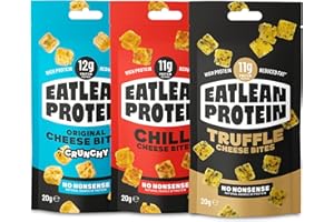 Eatlean – Cheese Bites, Cheese Snacks with 12g of Protein, Vegetarian, Gluten-Free, and Keto Snacks, 83 Calories, 4g of Fat, 20g Bags, 12-Pack, Variety Pack
