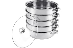 ‎TRY-YEAN TRY-YEAN Edelstahl Dampfgarer Dampfkocher mit Glasdeckel, 5 Etagen 30cm, Kochgeschirr Mantovarka Topf Induktion für Knödel Induktionsherd