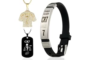 Ezwaasu 3 stycken fotbollstillbehörset med CR7-armband svart och 3D gyllene hänge justerbart för fotbollsfans och spelare, sp