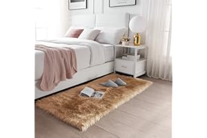 YIHAIC Faux tappetto di pelle di pecora tappeto, Pecora Agnello imitazione pelliccia sintetica decorativa, adatto per tappeto per soggiorno, tappetino per il letto (Marrone, Rectangle 50 x 150 CM)