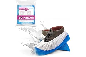 ARNOMED Cubrezapatos desechables CPE+PP, calzas desechables pies blanco con suela azul, 50 uds., patucos desechables, cubre zapatos desechable talla 17x40cm, cubrezapatos desechables sanitarios