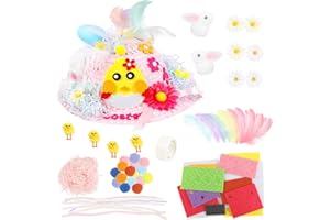 JOFONY Easter Bonnet Kit, Kids Easter Bonnet Hat Sets Make Your Own Easter Bonnet Hat, DIY Your Own Easter Bonnet Kit Easter Hat for Easter Craft Supplies(Pink)