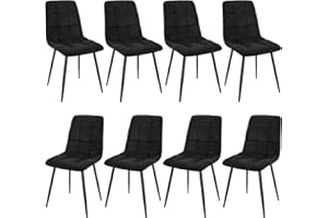 JIJIAN Set of 8 Dining Chairs, Linen Kitchen and Living Room Seating With Upholstered Seat Backrest, Sturdy Black Metal Legs, Checkerboard Pattern (Black)