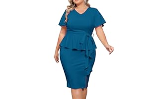 Hanna Nikole Damska biznesowa sukienka koktajlowa w stylu vintage, duży rozmiar, z paskiem, do pracy, biura, na czas wolny