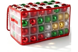 Wenleer Christmas Bauble Storage Box for 112 Ornaments, Foldable Red Cube with Dividers, Zipped Lid, Handles & Protective Compartments, Christmas Ornament Storage Box for Xmas Decorations