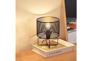 ONEWISH Petite Lampe de Table Industrielle, Lampe de Chevet en métal pour la Chambre, Le Salon, la Salle à Manger, Ampoule Incluse, E14, Noir.