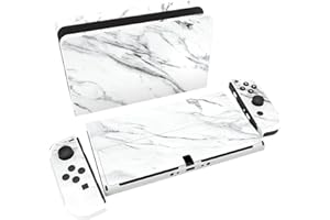 playvital Adesivo Skin Protettiva per Nintendo Switch OLED, Decal Sticker Vinile Compatibile con Joycon&Console&Dock&Grip, Marmo Bianco Moderno