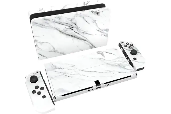 PlayVital Pegatina Protectora Completa para Nintendo Switch OLED - Calcomanías Decorativas para Joy-con y Consola, Skin Stickers Adhesivos (Mármol Blanco Moderno)