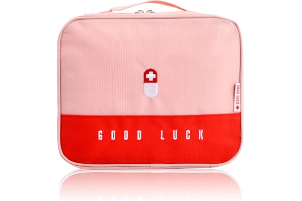 Trousse de Premiers Secours Portable, Médical Étanche de Grande Capacité Sac de Médecine Portable Trousse de Secours Vide, Multifonctionnelle Boîte Médicale pour Maison Voyages, 25x20x13.5cm (Rose)