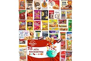 HELGA-BOX I 32 Asia Süßigkeiten I Ausgewählter Mix aus vielseitigen Snacks I Asia - Mix wie Jelly Straws & Krabbenchips ideal als Geschenk Box I Süßigkeiten aus aller Welt