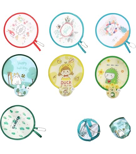 4 éventails Ronds Pliants Motif Chaton - 20cm Déplié, Polyester, Léger, Parfait Fête & Voyage - 5