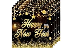 YMXIL 20St Silvester Servietten, Happy New Year Servietten, Silvester Deko 2026 Papierservietten Schwarz Gold Neujahr Partyservietten Tischdeko Party Zubehör, 33x33cm