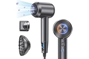llano Sèche Cheveux Ionique Sèche-Cheveux Professionnel avec Diffuseur 1800W Flux 19m/s, 100 Millions d'ions Négatifs, 5 Réglages de Chaleur et 2 Vitesses (Gris)