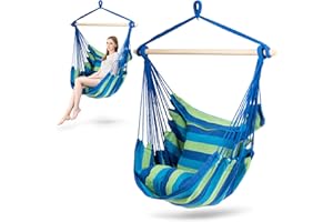 GOPLUS Chaise Hamac à Corde, avec Pont de Bateau, Chaise/Siège/Fauteuil Suspendu Pivotant en Toile, Balançoire/Balancelle de Jardin, Chambre, Patio, Cour, Charge Max 160KG (Bleu)