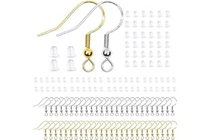 CUHZA 200Pcs Ganci per Orecchini Anallergici Fai da Te, Argento 925 con Schienali di Sicurezza e Anelli di Salto, Trasparenti