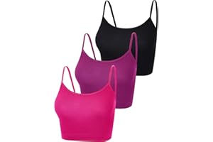 Boao 3 Pezzi Top a Canotta con Spalline Sottili Sport (Nero, Rosa Rossa, Viola