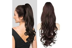 KRFAPT Pferdeschwanz Extension mit Klammer, Lange Wellige Lockige Haarextension 60cm, Synthetisches Haarteil mit Claw Clip, Zopf Haarverlängerung für Damen, Ponytail Verlängerung (Braun)