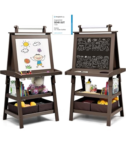 VidaXL Chevalet 2 En 1 Enfant – Tableau Magnétique Blanc Et Tableau Noir, Plateau Et Clips, Accessoires Inclus (Lettres, Chiffres, Craies, Gomme) – 45 X 41 X 94 Cm – Dès 36 Mois