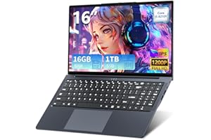 Txxren Laptop 16 inch, Core i5-8210Y Processor 16GB RAM 1TB SSD Win 11 Pro FHD 1920 * 1080 Notebook, with Type-C, USB 3.0, Dual Band Wi-Fi, Bluetooth, Numeric Keypad Laptops Computer