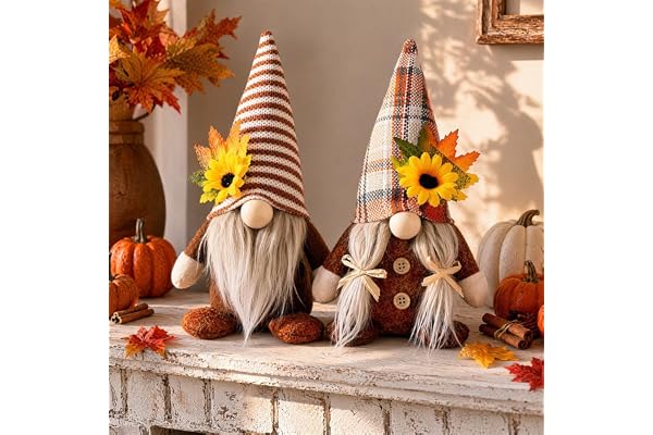 Foreverup Höstdekoration, tomte, 2-pack, höstdekoration, tomte, plysch, Thanksgiving, med solros, för hem, vardagsrum, Thanksgiving, höstdekoration, inomhus