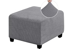 HJLRR Stretch Ottoman Cover, Furniture Protector Soft Rectangle slipcover with Elastic Bottom Removable Washable,grey,S