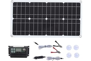 CUEI Kit de Panel Solar, 250 W, 12 V/24 V, Kit de Inicio de Panel Solar Portátil Impermeable con Panel Solar Monocristalino de 250 W + Controlador de Carga de 10 a para RV, Coche, Barco, Hogar Y Camping
