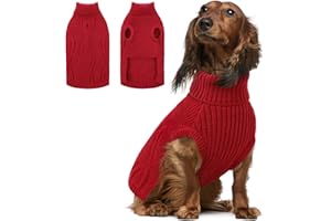 Queenmore Pull Teckel, Pull pour Chien Doux et Chaud d'hiver, Vetement Chien pour Bichon Frisé, Carlin, Jack Russell, Lévrier (Rouge, M)
