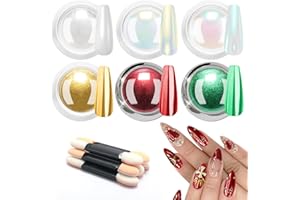 BISHENGYF Rosso Verde Polvere Per Unghie - 6pcs Effetto Specchio Metallico Oro Polvere Unghie Effetto Perla, Bianco Perla Kit Di Poudre Glitter Iridescente A Forma Di Sirena, Decor Per Poudre Art