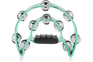DILWE Tambourin à Main à Deux Rangées Tambourin en Métal 2 Couleurs avec Cloches de Couverture Instrument de Musique à Percussion pour Concert, Danse, Groupe, Orchestre ou Mariage, Fête, Bar,(Vert)
