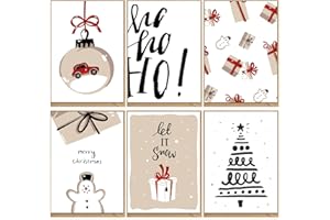 ‎KOKO LORA KOKO&LORA® Weihnachtskarten mit Kraftpapier-Umschlägen (6er Set) - Premium Grußkartenset mit Natur-Kuvert - 6 moderne, weihnachtliche Karten (Beige-Rot)