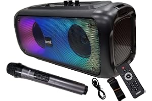 Takara T 210 SB Bluetooth Karaoke Speaker with Wireless Mic and Rechargable Battery, Portable Outdoor Speaker, PA System LED Lights, Supports USB, AUX in, FM, TWS for Singing, Party and Best for Gift.