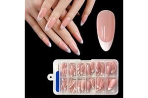 ZAHRVIA 120 Piezas de Uñas Postizas Cortas, Acrílicas, Uñas Postizas Francesas, Uñas Artificiales Francesas, Uñas Marrones para Mujeres y Niñas (Medium Almond)