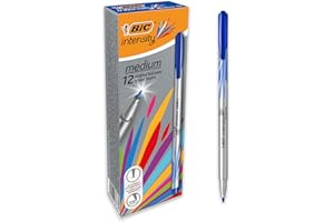 BIC Intensity Feutres d'écriture Pointe Moyenne (0,8 mm) et Corps métallisé - Bleu foncé, Boîte de 12