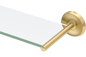 Gatco 5057 Designer II Glass Shelf, Brushed Brass/Wall Mounted 22.50" x 5.85" Tempered Glass Shelf
