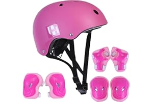 Habib Gruppe Adjustable Kids Bicycle Helmet & 6 Piece Protector Set - Ventilated Knee Elbow Wrist Guards 8-13 Years Girls & Boys Bicycle Scooter Climbing Skateboard