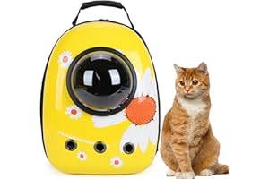 MYKOMI Pet Travel Carrier, Cat Dog Dome Space Capsule Bubble Backpack, Portable Waterproof Breathable Knapsack for Hiking, Traveling (daisy)