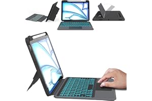 VANKEYPAD Étui avec clavier amovible pour iPad Air 11" (M3/M2, 2025/2024)/Air 5 /Air 4/Pro 11" (4/3/2/1 Gen) - Pavé tactile intelligent, Rétroéclairage 7 couleurs, Français AZERTY, Réveil/veille automatique