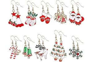 Naler 10 Pairs Christmas Drop Dangle Earrings, Jewellery Set Gifts for Women Girls Kids Xmas Party Decoration Costume (Santa Claus, Snowflake, Christmas Socks and Gloves)