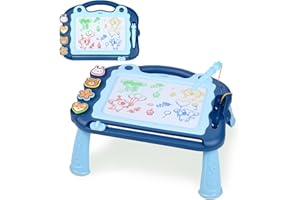 Sarsumir Ardoise Magique Enfant, Tableau Magique Effaçable, Tablette de Croquis Planche à Dessin Magnétique à 4 Couleurs avec 3 Stylos et 4 Tampons, Jouets Éducatifs pour Garçons et Filles (Bleu)