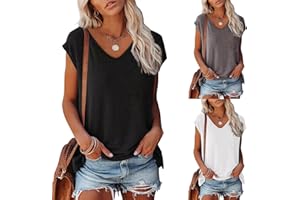 Shobdw T Shirt Damen V Ausschnitt Damen Shirt Tshirt T T-Shirt Sommer Kurzarm Top Bluse Sport Oberteil Oberteile Shirts Elegant Oversize Für Tshirts Mit Locker Baumwolle Basic Blusen T-Shirts