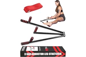 MuscleForge Barre d’écartement – réglage à 6 niveaux, écarteur de jambes réglable 3 bras acier inox, grand écart 180°, stretching ballet, arts martiaux, poignées antidérapantes, sangle incluse, pliant