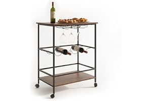 Relaxdays Serveringsvagn, 2 hyllor, vinflaskhållare, vinglashållare, H x B x D: 82 x 60 x 45 cm, barvagn, brun