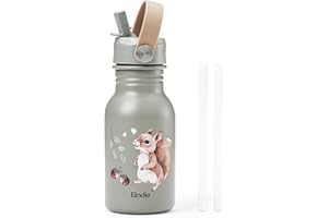 Elodie Details Gourde Enfant Inox, Bouchon Anti-Fuite avec Paille et Poignée pour Enfants, Facile à Ouvrir, Sans BPA, Facile à Nettoyer, Bouteille Idéal École & Activités, 350ML, Chipmunk Darling