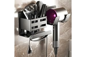 NCKIHRKK Uchwyt ścienny na suszarkę do włosów bez wiercenia, aluminiowy uchwyt na suszarkę do włosów, uchwyt na suszarkę do włosów bez wiercenia dla uchwytów suszarki do 5 cm, Czarny