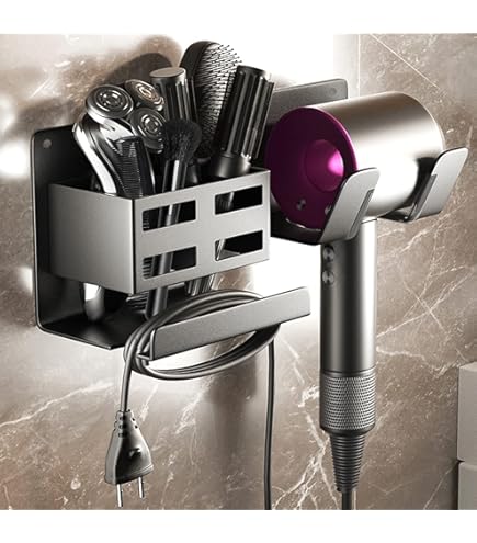 Porta Phon Da Parete Senza Forare - Nero - 3 Scomparti Per Asciugacapelli E Accessori - Adesivo - Foto 9