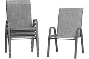 ‎AMOPATIO Amopatio 4er Set Gartenstühle Stapelbar, Breiter 55cm Hochlehner Stapelstühle aus Textilene und Metallgestell, Terrassenstühle Balkonstuhl mit Armlehnen Wetterfest, 60 x 72 x 96 cm, Anthrazit