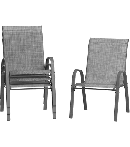 UDPATIO Tuinstoelen, set van 4, hoge rugleuning, metaal, textileen