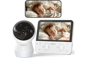 BOIFUN 2.5K/4MP 5.5'' Camara Vigilancia Bebe con Detección IA de Postura del Bebé al Dormir, WiFi Movil, Visión Nocturna, Luz Nocturna Incorporada, Rotación de 360°, Audio de 2 Vías, 4000mA