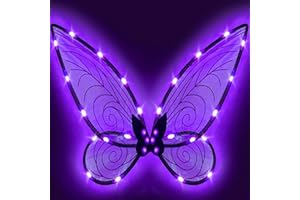 Silom Fairy Wings Light up Butterfly Wings for Girls Women, LED Fairy Wing Sparkle Angel Wings for Adult Halloween Cosplay Costume Angel Wings Dress Up Sparkle(Black-Purple)